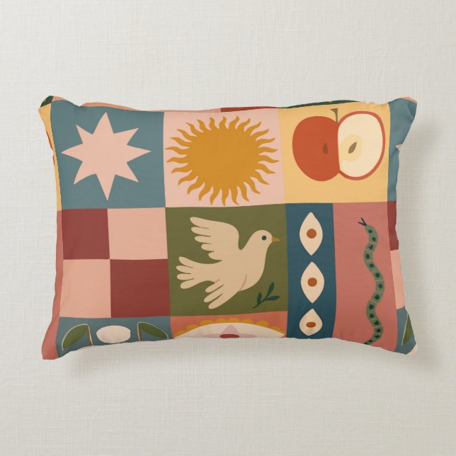 Bohemian Celestial Patchwork med psykotiska symbol Prydnadskudde (Framsidan)