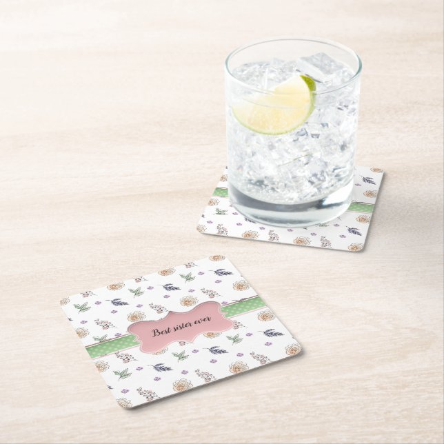 Bohemian Chic Rosa Blommigt Boho Sister Gif Underlägg Papper Kvadrat (Insitu)