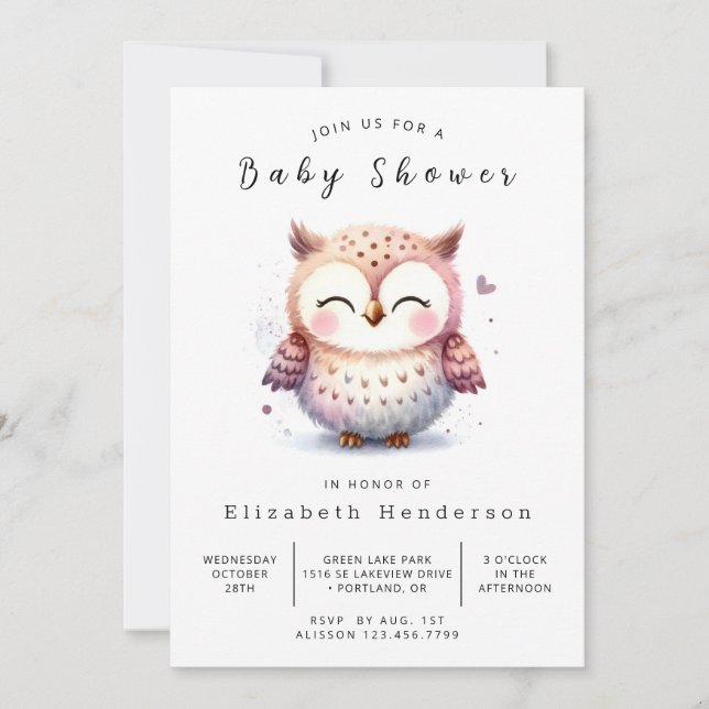 Bohemian Chic Uggla Baby Shower Inbjudningar (Framsida)