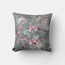 Bohemian Chinoiserie Teal Butterfly Grått Grungy Kudde