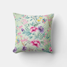Bohemian Chinoiserie Tropical Mint Grönt Flowers Kudde