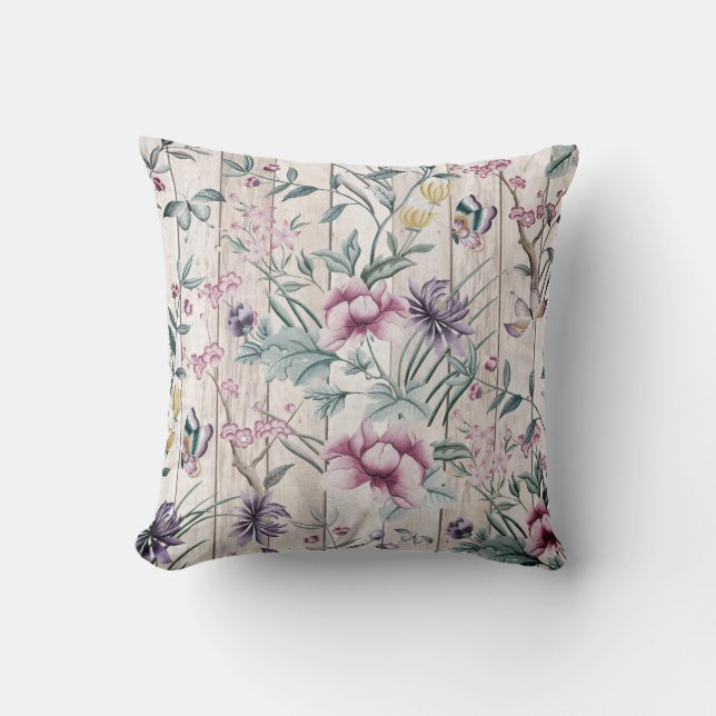 Bohemian Chinoiserie Tropical Teal Butterfly Wood Kudde (Framsida)