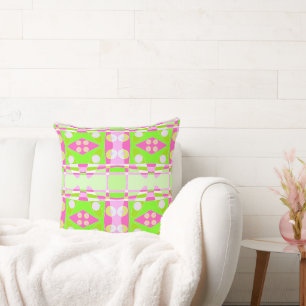 Bohemian Chintz 71 Pastel Rosa Fuchsia Lime Green Kudde