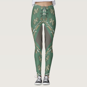 Bohemian Chintz Illustration Grönt Mushroom White Leggings