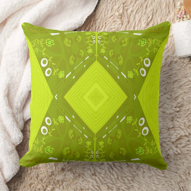 Bohemian Chintz Illustration Grönt Olive Avocado Kudde (Filt)