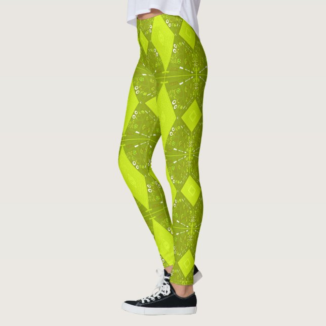 Bohemian Chintz Illustration Grönt Olive Avocado Leggings (Vänster)