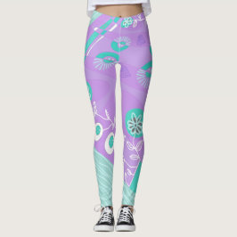 Bohemian Chintz Illustration Lilac Spearmint White Leggings