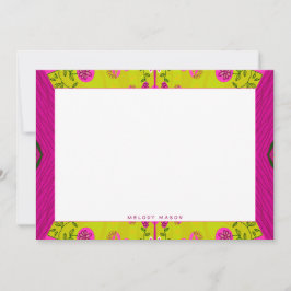 Bohemian Chintz Illustration Mustard Fuchsia Namn Anteckningskort