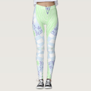 Bohemian Chintz Illustration Pastel Blue Grönt Leggings