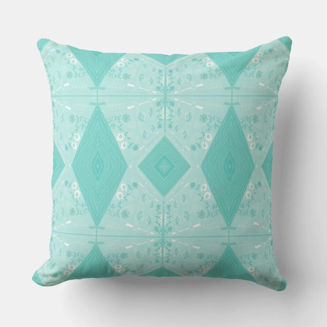 Bohemian Chintz Illustration Pastel Blue Kudde (Framsida)