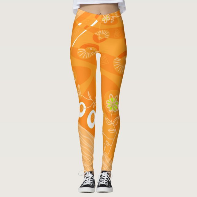 Bohemian Chintz Illustration Pastel Orange Leggings (Framsida)
