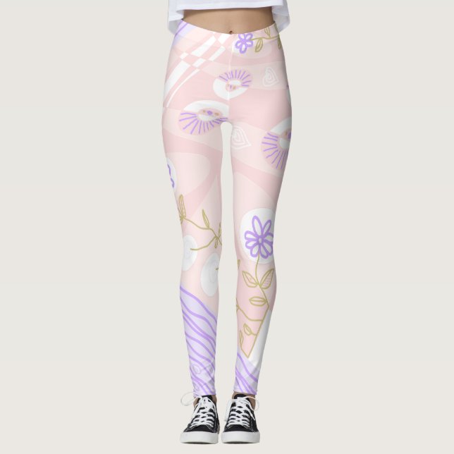 Bohemian Chintz Illustration Pastel Rosa Lavender Leggings (Framsida)