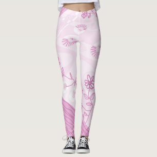 Bohemian Chintz Illustration Pastel Rosa Leggings