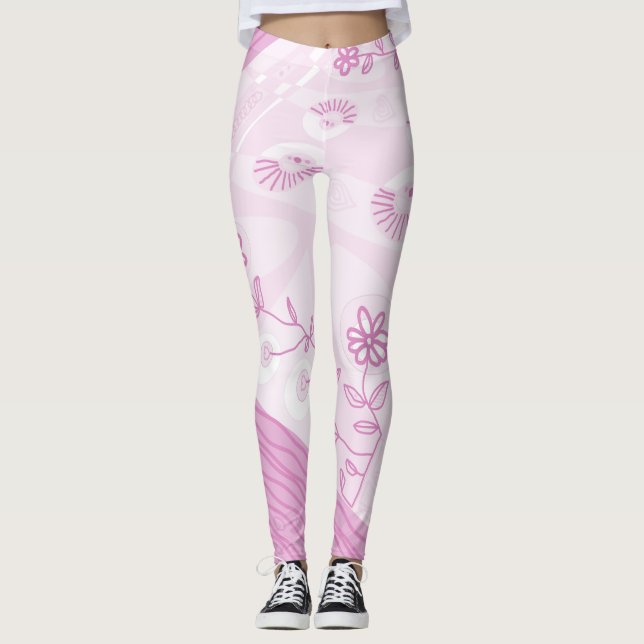 Bohemian Chintz Illustration Pastel Rosa Leggings (Framsida)