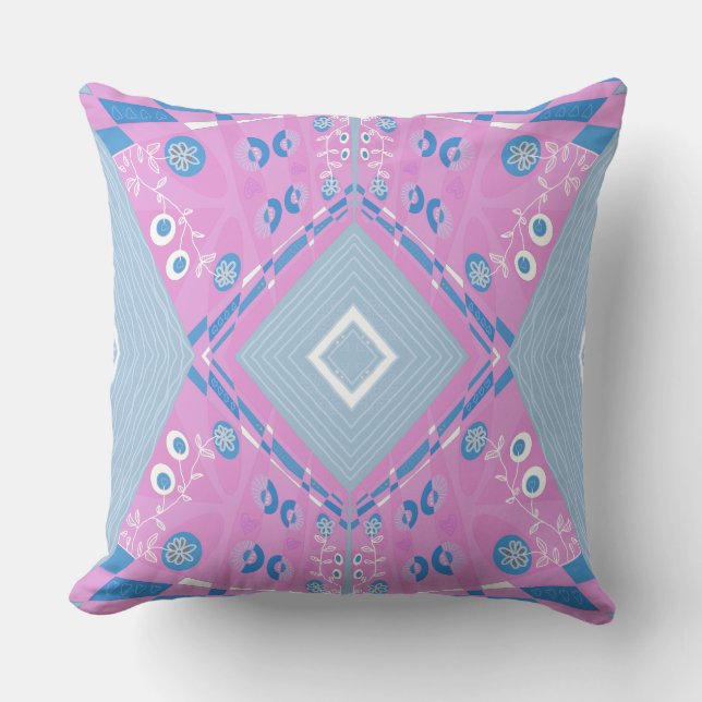 Bohemian Chintz Illustration Rosa Blue White Kudde (Framsida)