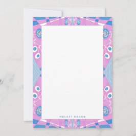 Bohemian Chintz Illustration Rosa Blue White Namn Anteckningskort