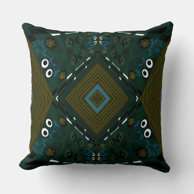 Bohemian Chintz Illustration Teal Olive Airforce Kudde (Framsida)