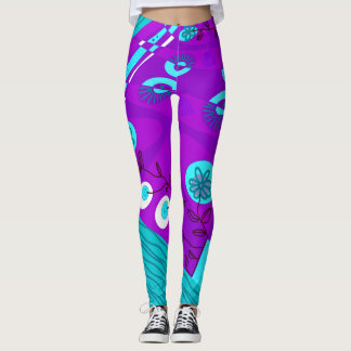 Bohemian Chintz Illustration Violet Turkvoise Navy Leggings