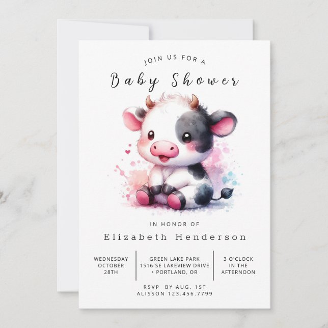 Bohemian Classic Gracnice Cow Baby Shower Inbjudningar (Framsida)