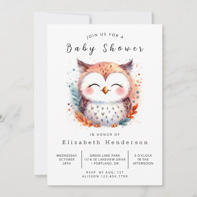 Bohemian Classic Uggla Baby Shower Inbjudningar (Framsida)