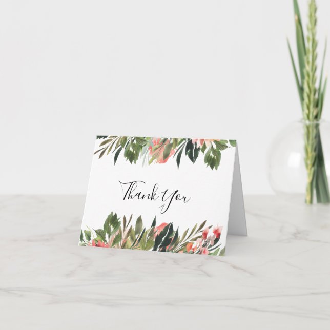 Bohemian Coral Blommigt Bröllop Photo - tackkort (Framsida)