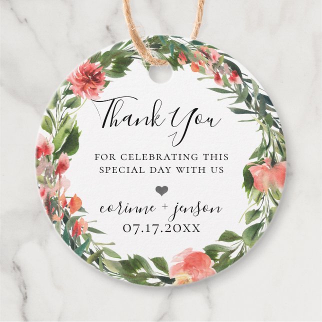 Bohemian Coral Blommigt WAN Gåvor Etiketter (Framsida)