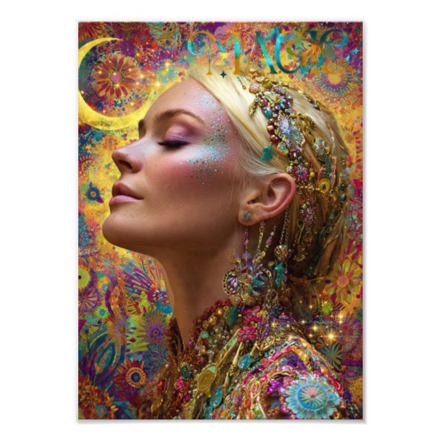 Bohemian Cosmic Goddess Art Print| Magic Woman  Fototryck (Framsidan)