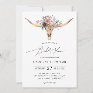 Bohemian Cow Skull, Blommigt, vattenfärgsMöhippa Inbjudningar