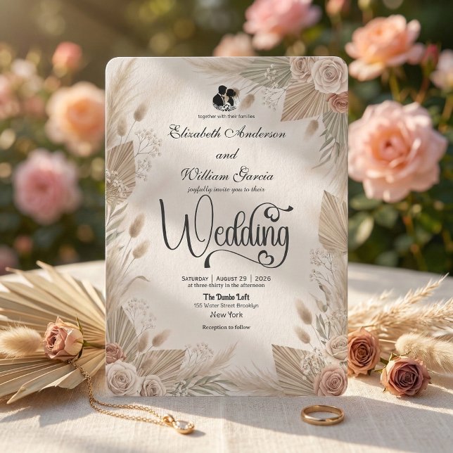 Bohemian Cream Chic Floral Rustic Wedding Inbjudningar (Skapare uppladdad)