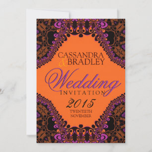Bohemian Damask Broderade Vibranta Bröllopsinbjudn Inbjudningar