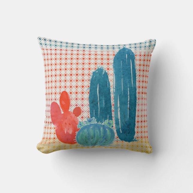 Bohemian Desert BOHO Retro Cactus Watercolor Art Kudde (Framsida)