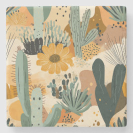 Bohemian Desert Cactus och Blommönster Stenunderlägg