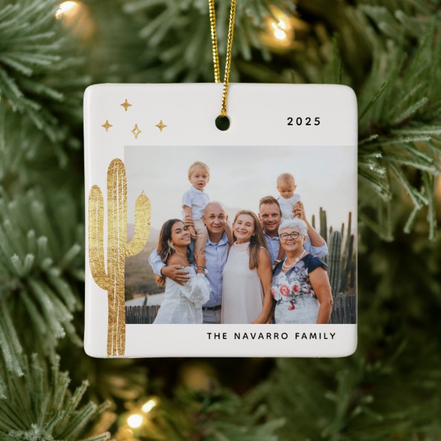 Bohemian Desert Cactus Photo Ceramic Ornament (Träd)