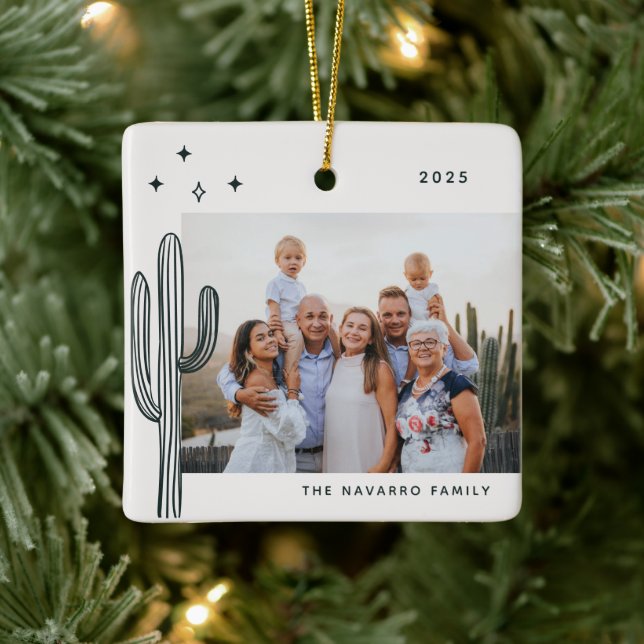 Bohemian Desert Cactus Photo Ceramic Ornament (Träd)