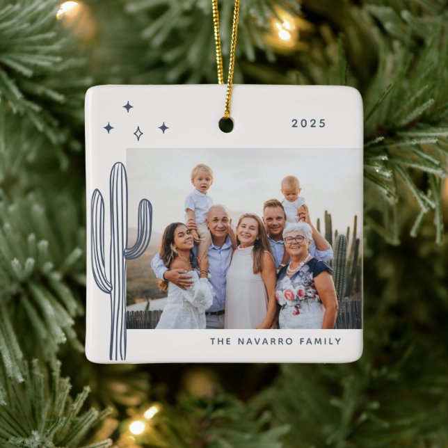 Bohemian Desert Cactus Photo Ceramic Ornament (Träd)