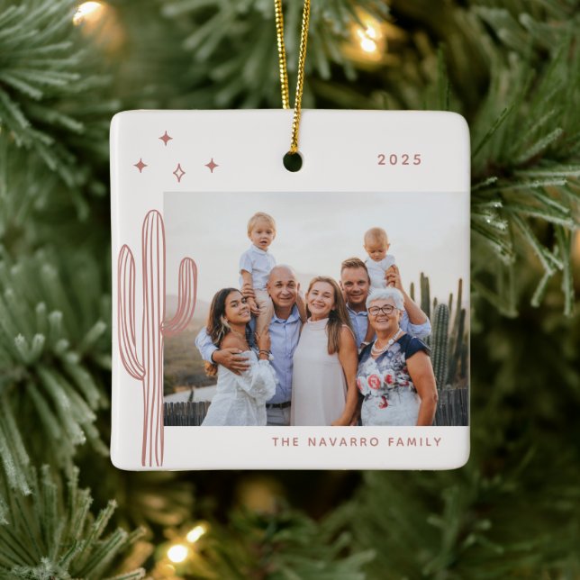 Bohemian Desert Cactus Photo Ceramic Ornament (Träd)