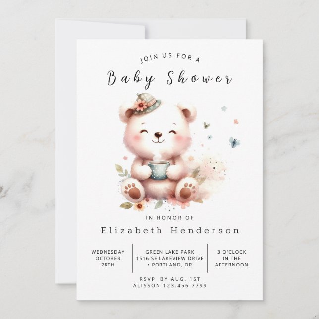Bohemian Digital Bear Baby Shower Inbjudningar (Framsida)