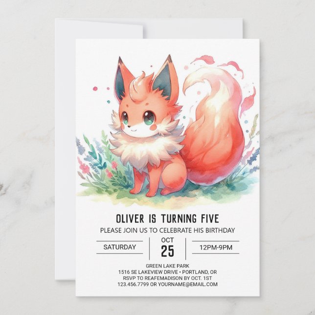 Bohemian Digital Fox Birthday Inbjudningar (Framsida)