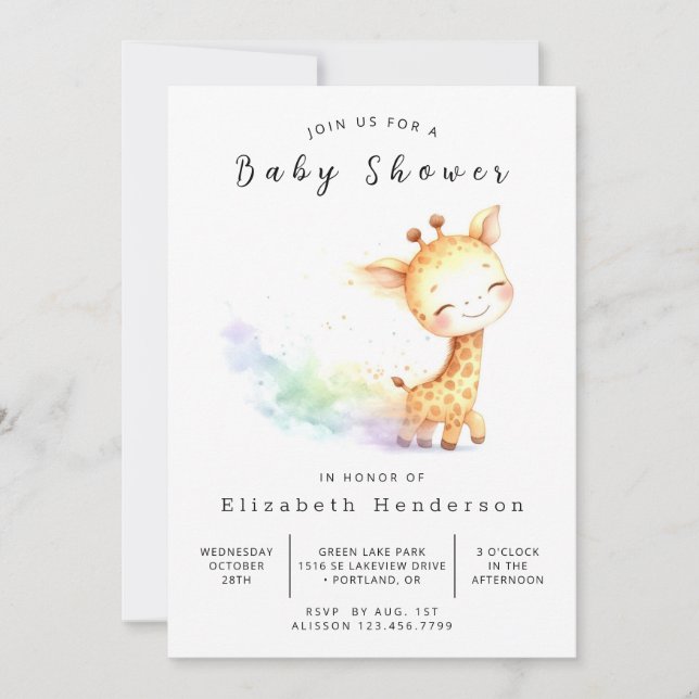Bohemian Digital Giraffe Baby Shower Inbjudningar (Framsida)