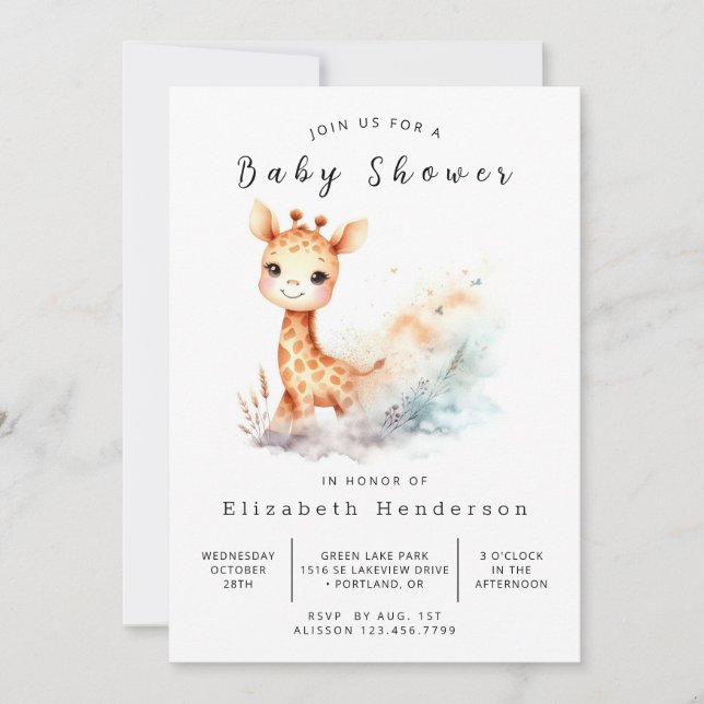 Bohemian Digital Giraffe Baby Shower Inbjudningar (Framsida)