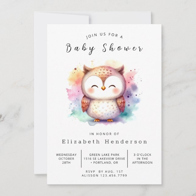 Bohemian Digital Uggla Baby Shower Inbjudningar (Framsida)