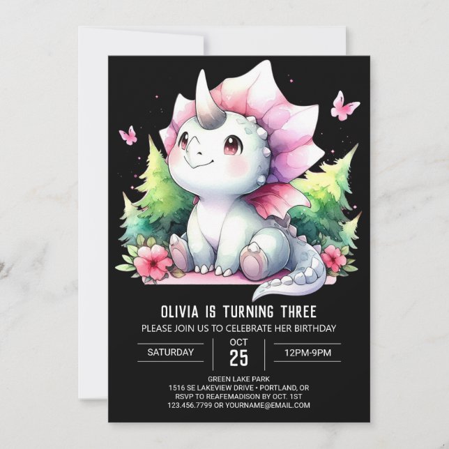 Bohemian Dino Triceratops Birthday Inbjudningar (Framsida)