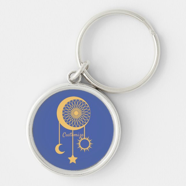 Bohemian Dream Catcher Thunder_Cove Rund Silverfärgad Nyckelring (Framsidan)