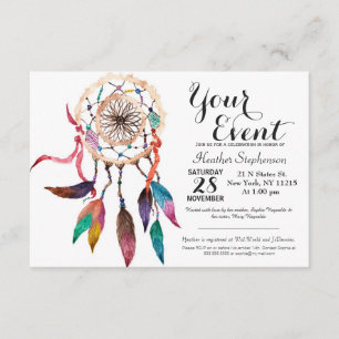 Bohemian Dreamcatcher i Vibrant Watercolor Paint Inbjudningar