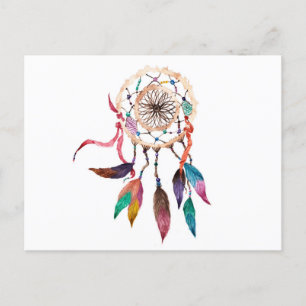 Bohemian Dreamcatcher i Vibrant Watercolor Paint Vykort