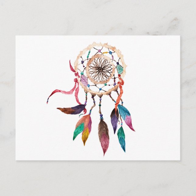 Bohemian Dreamcatcher i Vibrant Watercolor Paint Vykort (Framsida)