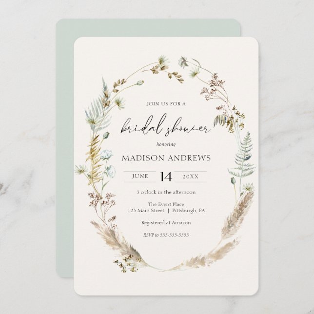 Bohemian Dried Bouquet Blue-Möhippa Inbjudningar (Fram/baksida)