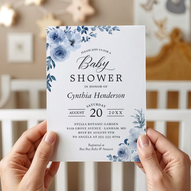 Bohemian Dusty Blue Blommigt Baby Shower Inbjudningar (Skapare uppladdad)