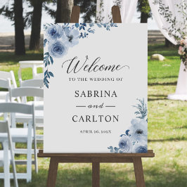 Bohemian Dusty Blue Blommigt Bröllop Sign Poster
