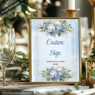 Bohemian Dusty Blue Blommigt DIY Bröllop Sign 8x10 Poster